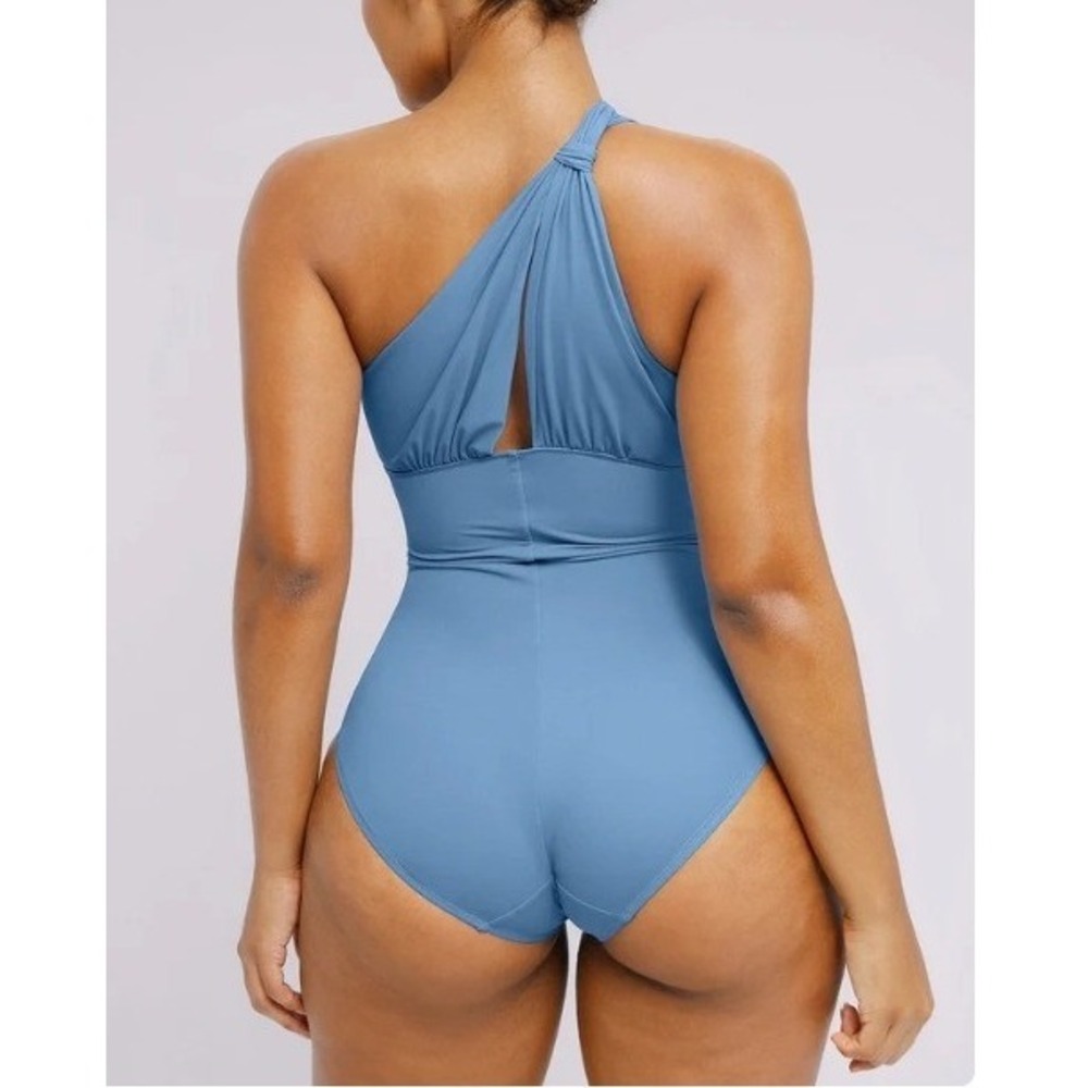 ShapeLLX Smart Sculpt Ruched Twist-Front Tummy Control Swimsuit Sky Blue XL EUC - Picture 5 of 13